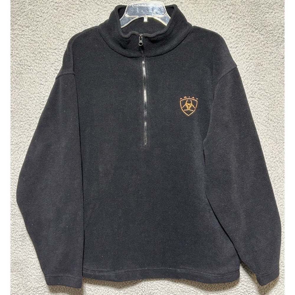 Ariat Fleece Pullover Mens Medium Black 1/4 Zip Sweatshirt Rodeo‎ Cowboy (a)